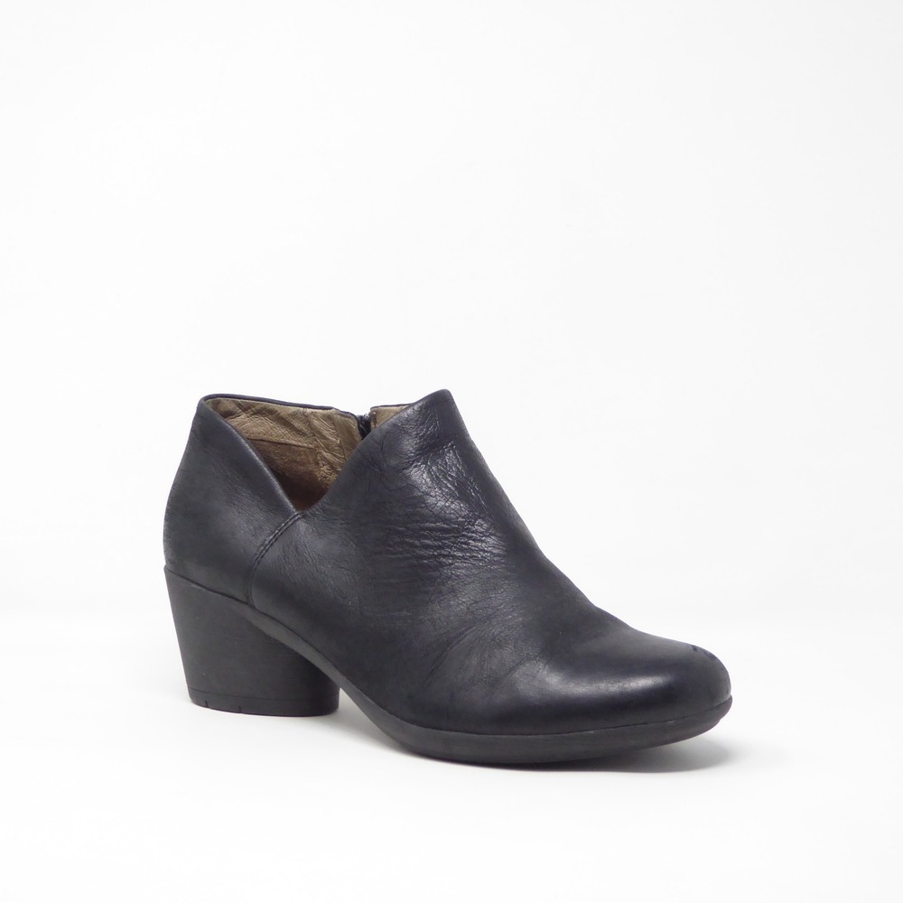 Dansko Raina Women Booties Black Leather Side Zip Block Heel 38 / 7.5